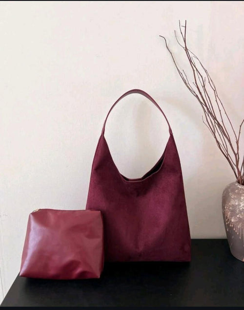 2pc Burgundy Sued Casual Bag